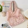 Girl print blue broken flower canvas bag hand-held niche student letter large capacity shoulder bag