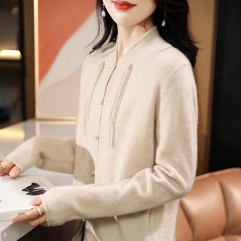 

Кардиган из шерсти в китайском стиле для женщин на осень и зиму. Новый кашемировый вязаный топ. Ретро универсальная шерстяная куртка на пуговицах. XXL