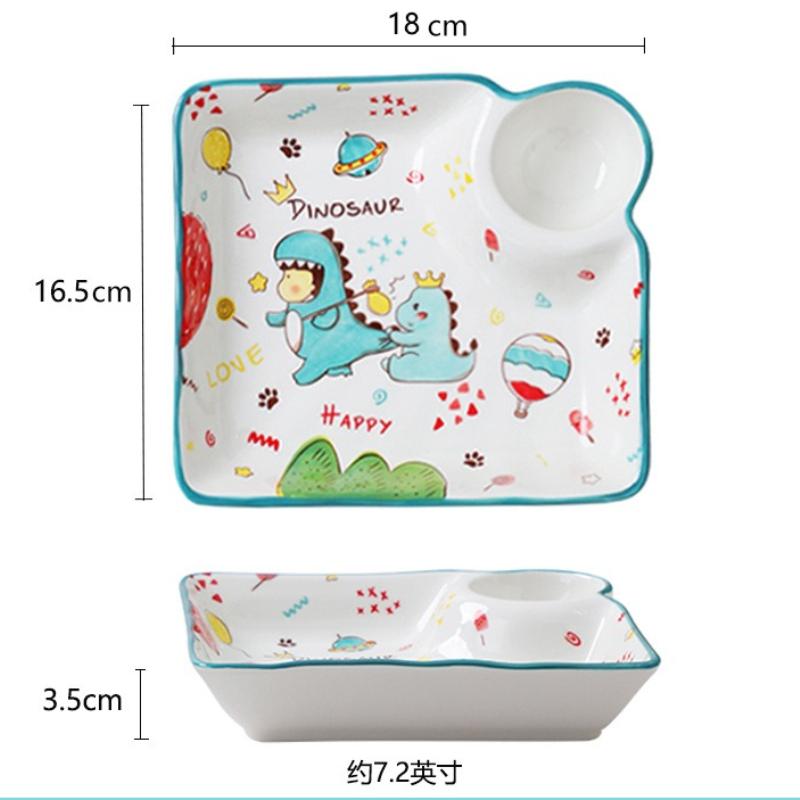 Cartoon Ceramic Dumpling Plate Sushi Plate Vinegar Dish Dumpling Plate Compartmented Dinner Plate Tableware Bowls and Dishes