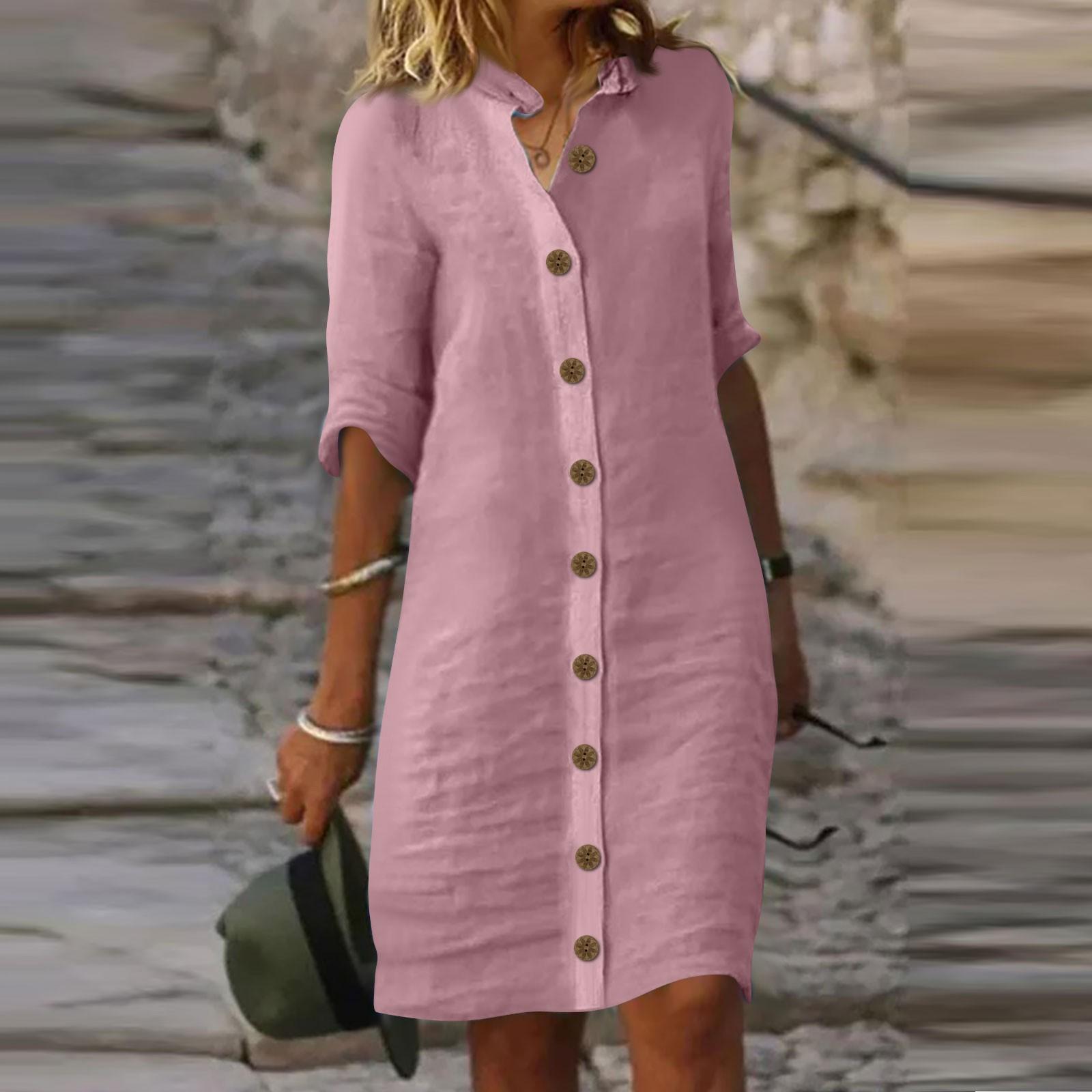 

Женское платье с рубашкой и рукавами миди, однотонные повседневные платья M фиолетовый