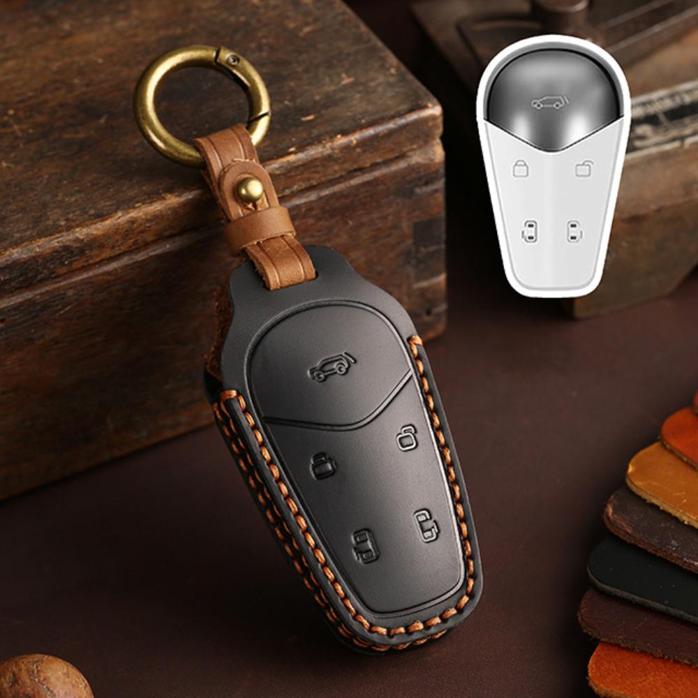 Genuine Leather Car Key Case Cover for 2024 VOYAH Dreamer PHEV EV Zhuoguang PHEV Full Protection Key Shell