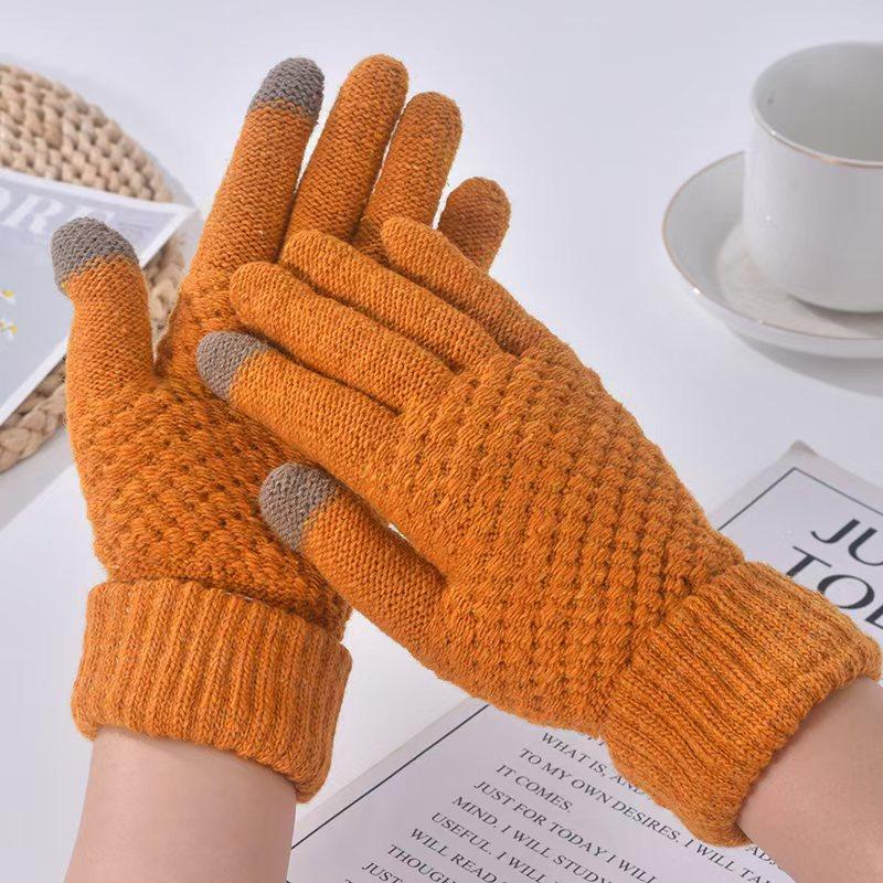 Pineapple Pattern Gloves Female Winter Cute Student Riding Warm Cold Thickened Winter Gloves Combination