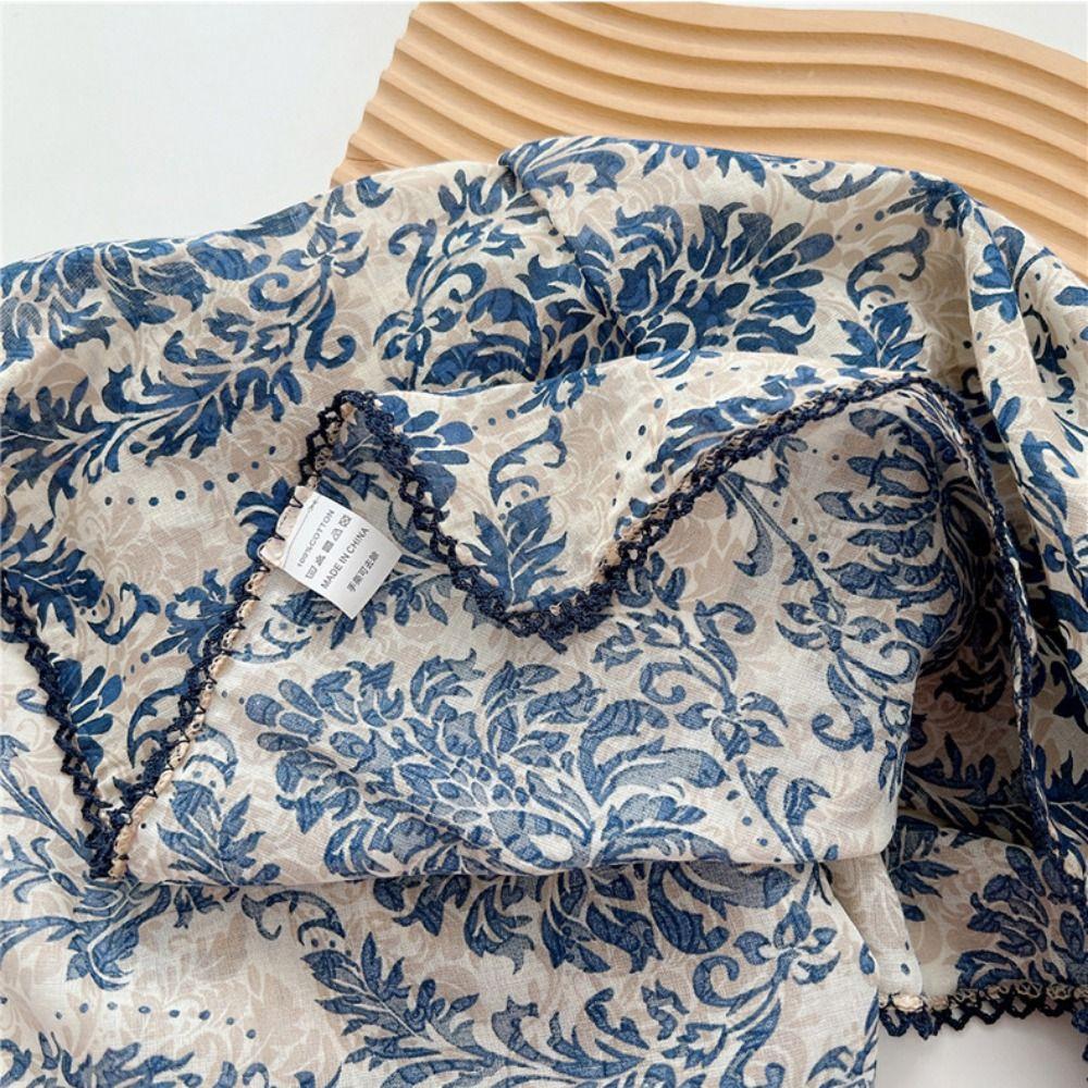 Square Hair Scarf Flower Pattern Head Handkerchief Trendy Silk Scarf  Women