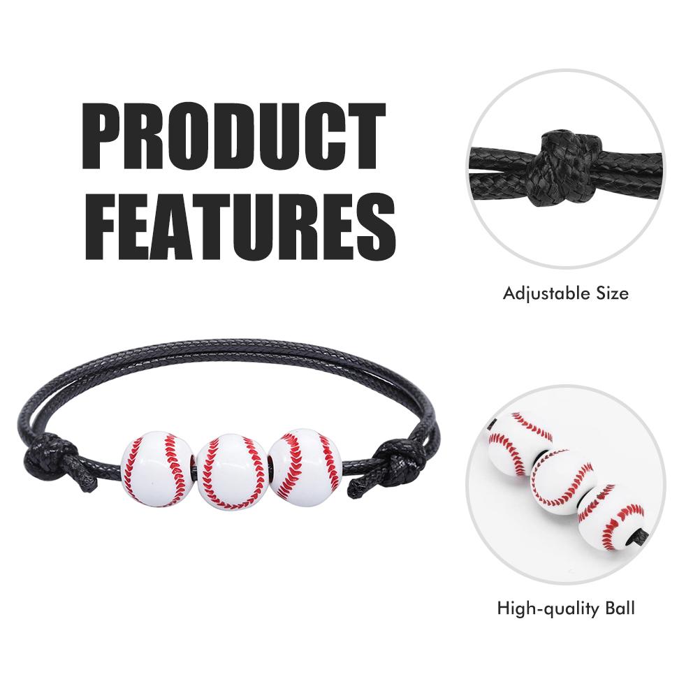 12Pcs Sports Ball Bracelet Baseball Tennis Basketball Rugby Beads Bracelets Adjustable Wax Cord Inspirational Sports