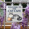 2D Flat, 1pc Vintage Cat Cafe Metal Sign - Welcome To Cat Cafe with Paw Print & Kitten Design - Rustic Wall Art for Outdoor, Pet-Friendly Decoration