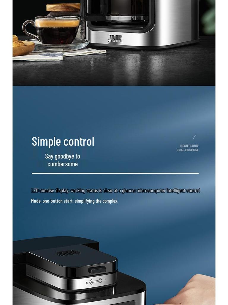 Automatic Cross-Border Coffee Maker: Fresh Ground, Compact, All-in-One Drip Coffee Pot for Home and Office