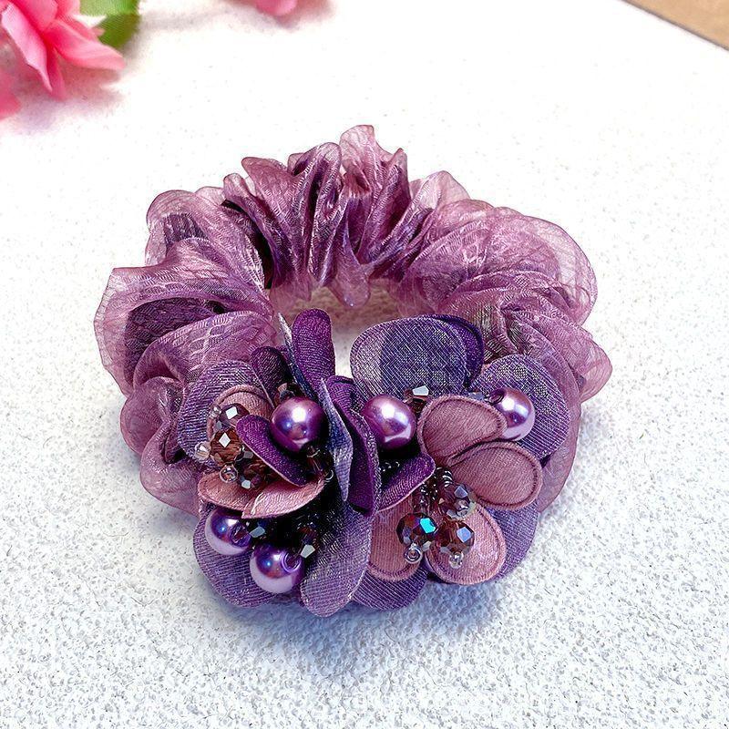 1PC Premium Sense Headband Head Flower Tie Hair Rubber Band Hair Accessories Double Mesh Disc Hair Large Intestine Hair Band
