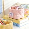Gingham Fabric Storage Basket Soft Quilted Makeup Storage Basket  Home Decor