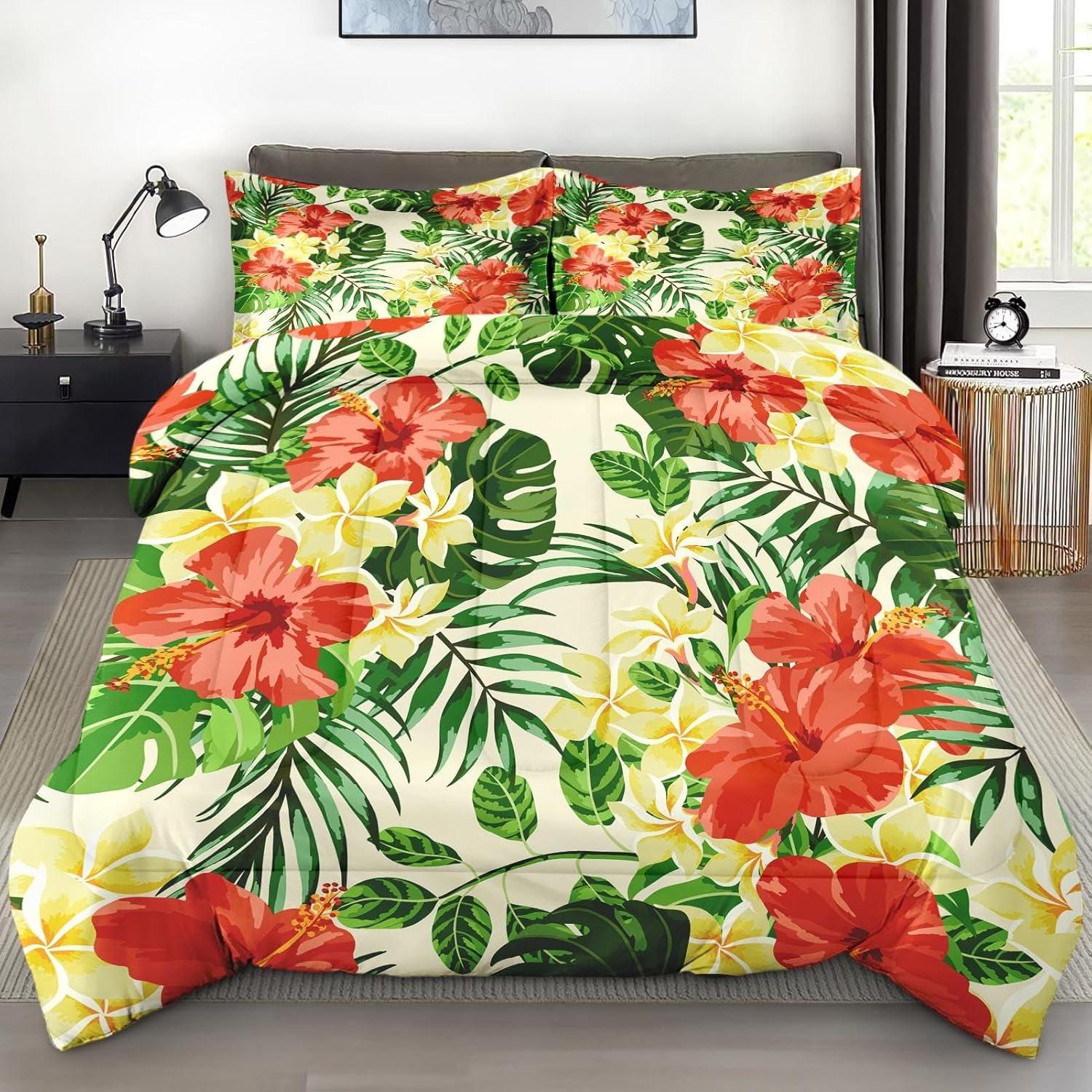 

Retro Floral Bedding Set Tropical Plant Duvet Cover Set With Pillowcases Skin-Friendly Queen King Size Adult Women Birthday Gift 2pcsEuSingle 135x200