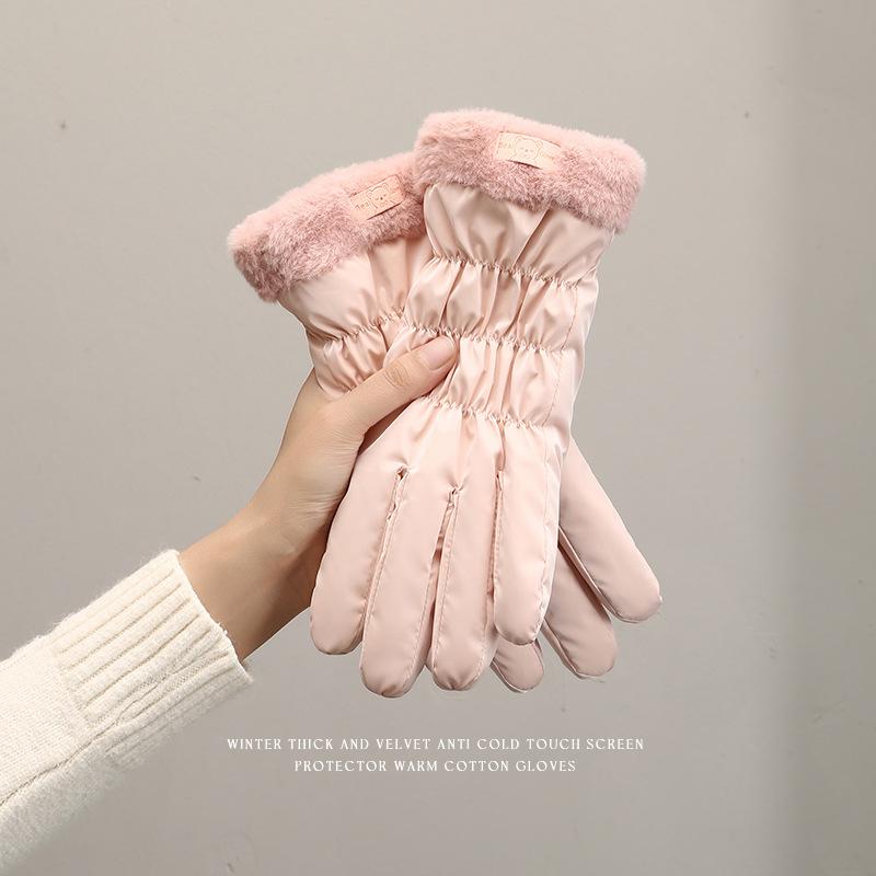 Gloves cycling to keep warm in winter female skiing fleece thickened cold protection student cute outdoor