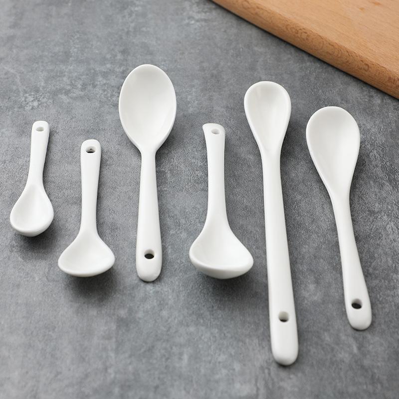 (25pcs) Porcelain Mini Coffee Spoon 8cm 10cm 12cm 13cm Spice Honey Spoons Ceramic Coffee Spoons