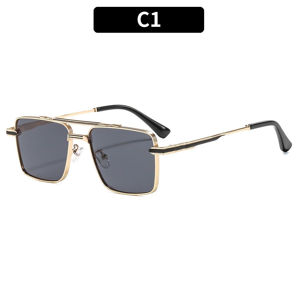 European And American Fashion New Metal Double Beam Sunglasses Large Frame Square Classic Casual Sunglasses Trendy Brand Glasses