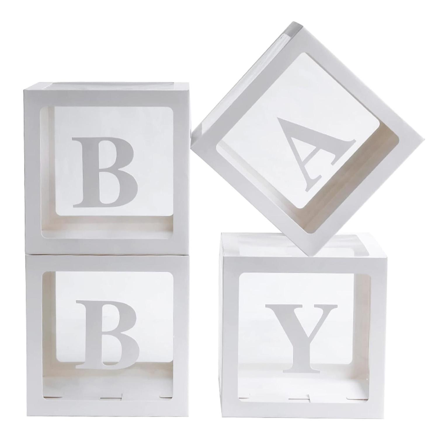 

Коробки для малыша с буквами для Baby Shower 4 шт. Прозрачные коробки-шары Знак для малыша Прозрачные украшения для Baby Shower Блочные коробки Other белый