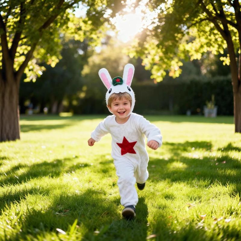 Kids White Easter Costume with Ears Tail for School Party Stage Performance