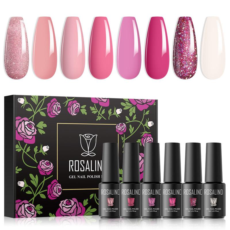 ROSALIND 5ml Nail Polish Gel Color Set 8pcs Gel Varnishes Kits Nail Polishes Hybrid Semi Permanent UV/Led Cure Box Kits
