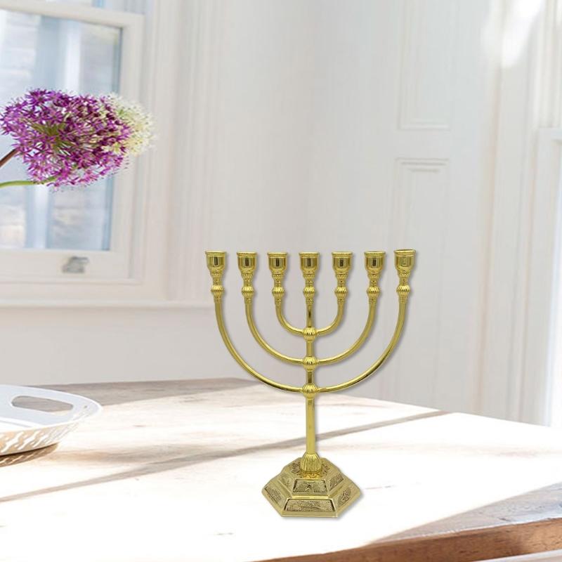 Hanukkah Candle Stand Jewish Menorah Festive Candle Holder 7 Branch Candle Stand Home Table Centerpiece Decor