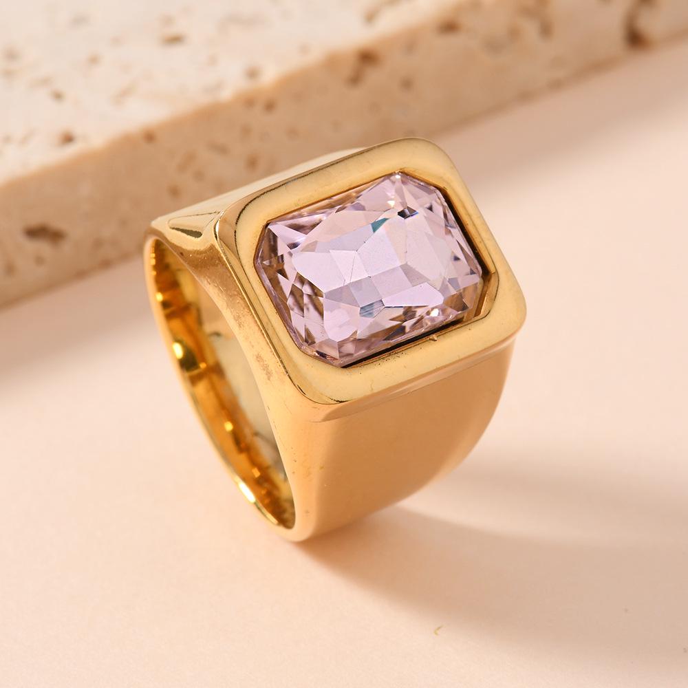 Minimalistischer Damenring aus Titanstahl mit Edelstein - Helle Luxus-Schräg-Rechteck-Diamant, Trendiger Schmuck