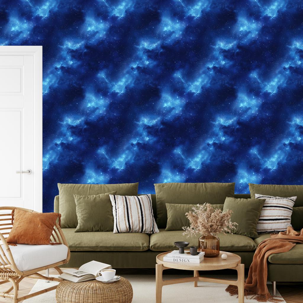 Watercolor Galaxy Wallpaper Blue and Navy Blue, Fine Detail 50x1000
