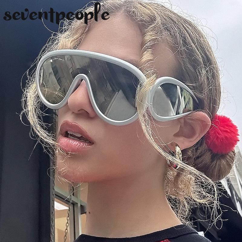 Luxury Brand Wave Mask Sunglasses Women New Fashion One-Piece Sun Glasses For Men Oversized Oval Sunglass Trending Products