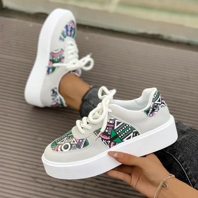2024 Women's Shoes New Lace Up Women's Vulcanize Shoes Spring Autumn Round Toe Mixed Colors Platform Casual Sports Shoes