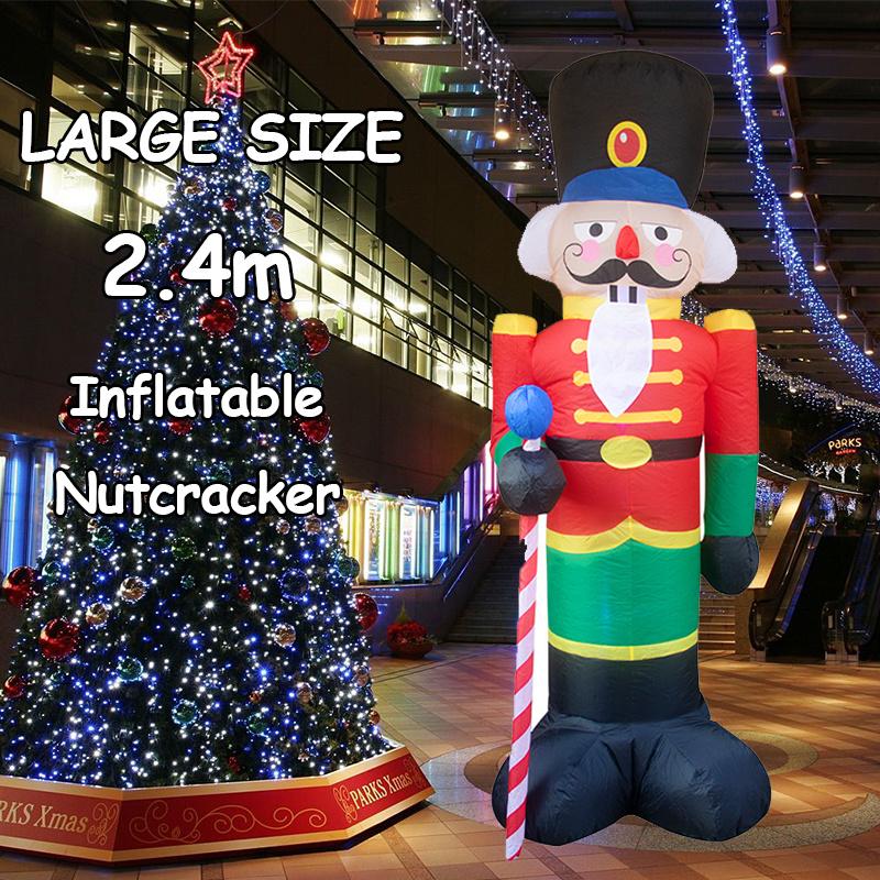 2.4m Inflatable Santa Claus LED Light Merry Christmas Outdoor Nutcracker New Year 2022 Christmas Decoration Garden Soldier