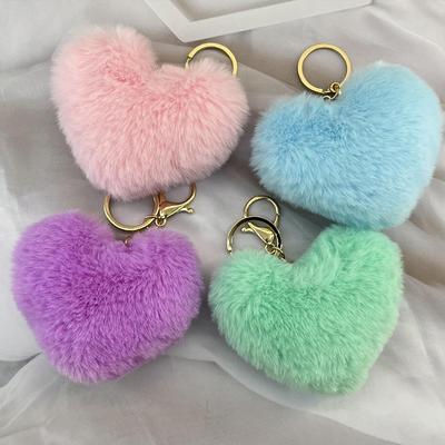 Creative Cute Colorful Plush Peach Heart Keychain Bag Pendant Charms Car Key Accessories Trinket For Girl Keyring