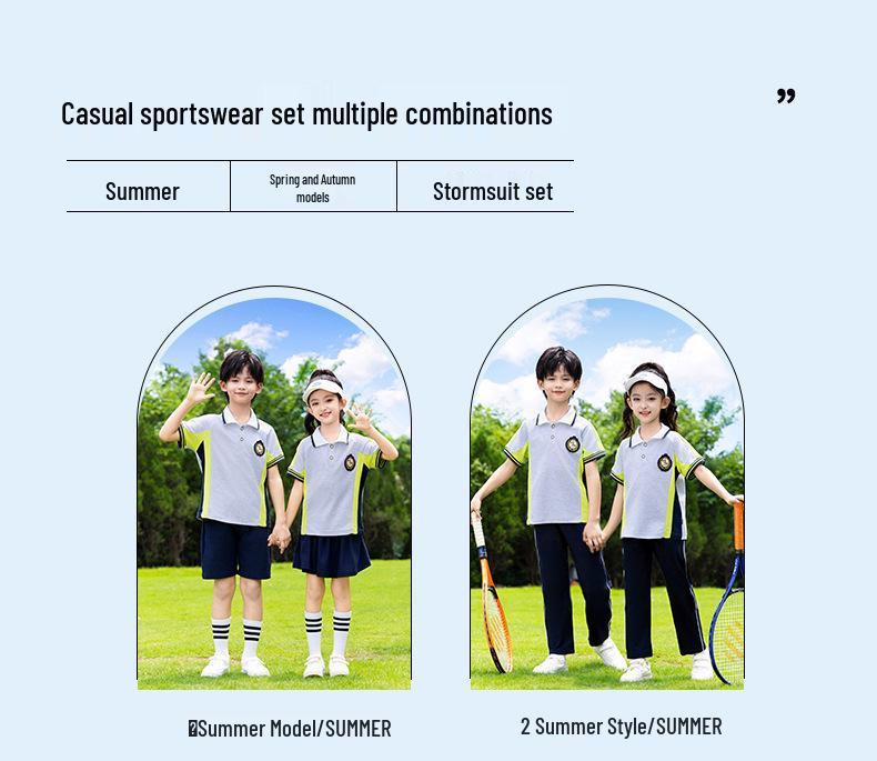 Zestaw 3-częściowy mundurek przedszkolny i podstawówkowy w stylu preppy na wiosnę i jesień. Idealny na Dzień Sportu i Jednolite Ubranie Klasowe.