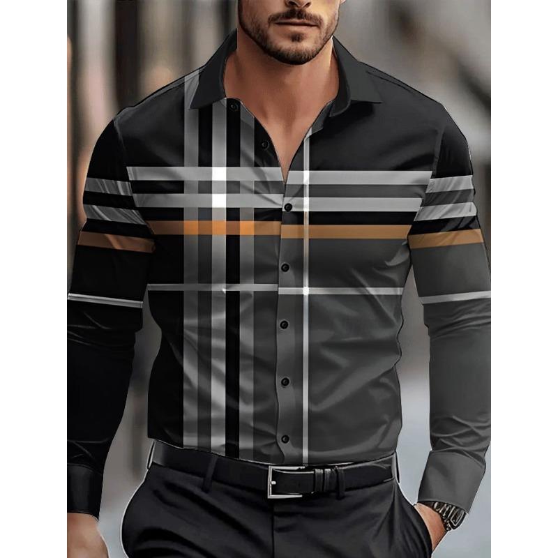 Geometisches Business Casual Herren Hemd Knopfleiste Langarm Business Täglich Herbst Winter Hemdkragen 3D Druck Kleidung
