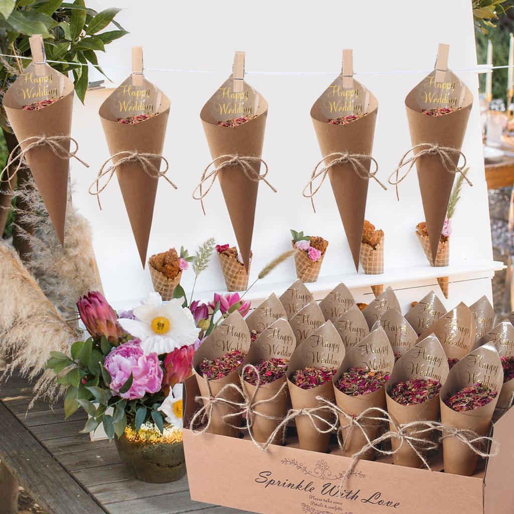 Wood Grain Confetti Cone Holder Rose Dried Flower Petal Wedding Decor For Weddings Decor Village Wedding Party Decor Confetti