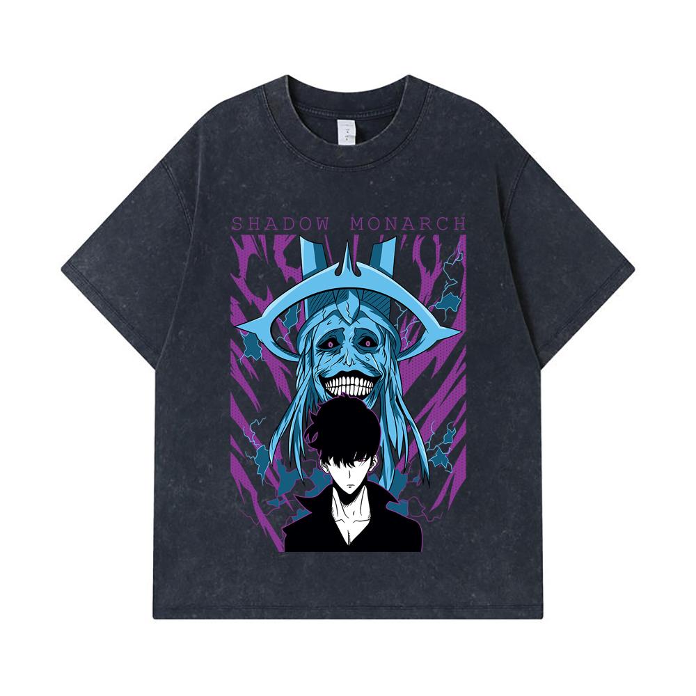 275 GSM Washed T-shirts 100% Cotton Solo Leveling V5 Print Unisex Heavy Cotton T Shirt