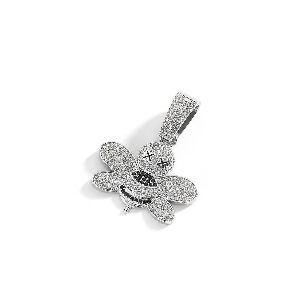 New Popular Hip-hop Full Diamond Little Bee Alloy Pendant, Hip-hop Cuban Chain Necklace, Fashionable Men's Necklace