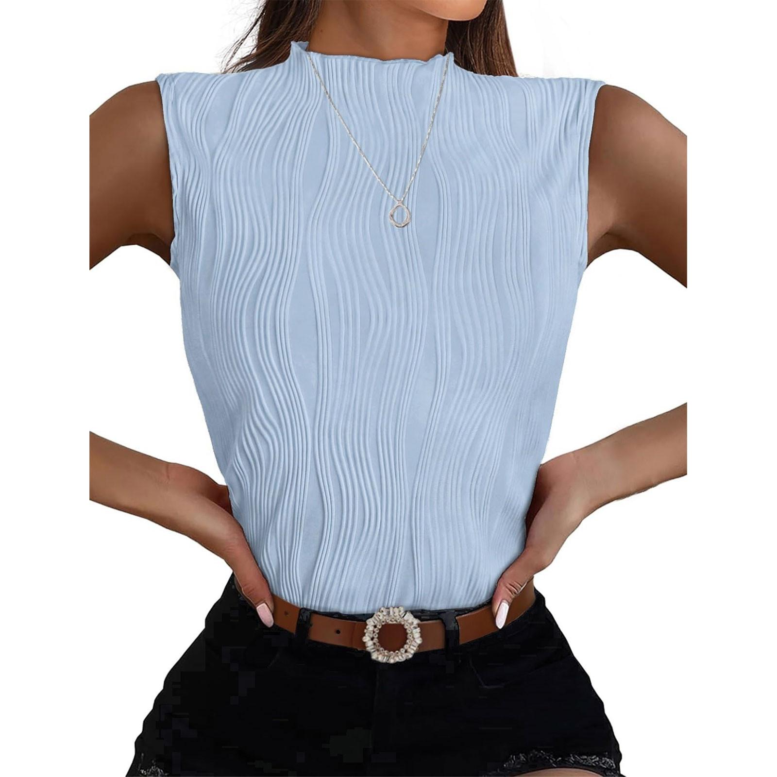 

Женская летняя однотонная тонкая футболка без рукавов с половиной высоким воротом XL