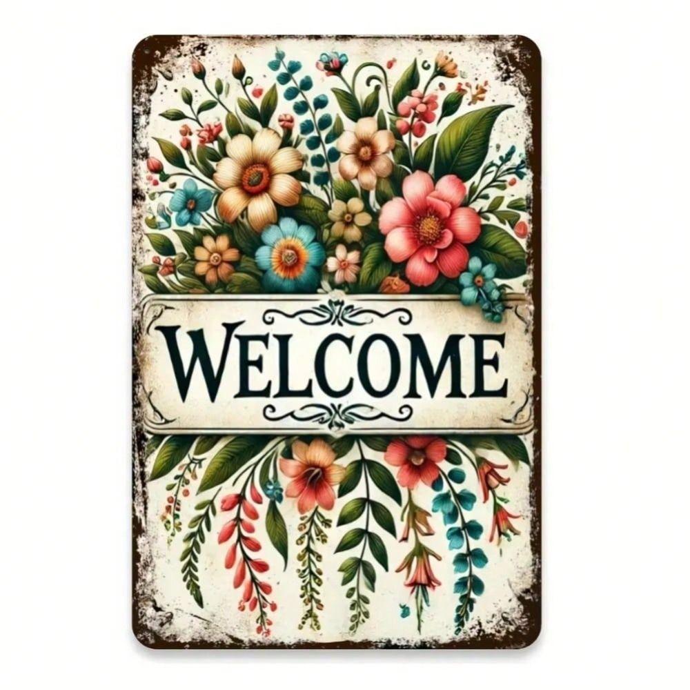Metal Wall Art Poster, Spring Flower Home Decor, Vintage Tin Sign