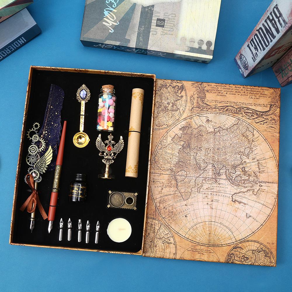 

Набор ретро-ручек для письма с волшебным пером и драгоценным камнем, сувенир на выпускной, подарок на День учителя 0.5mm тёмно-синий