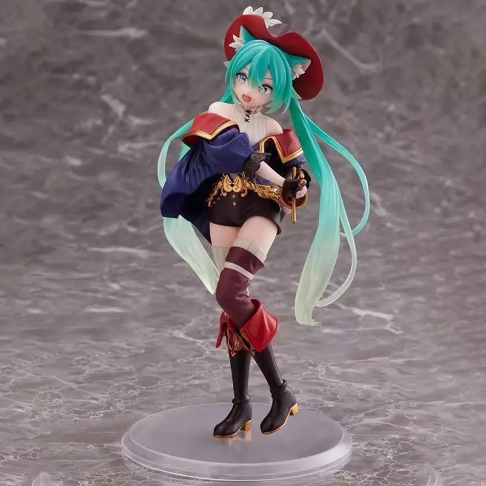 Anime Hatsune Miku Figure Fairy Tale Wonderland Puss Boots Kawaii Action Figures Adult Collection Model Toy Gift in Poseable Articulated Scale