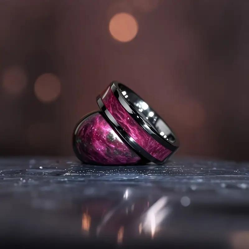 Anéis de Aço Inoxidável Céu Estrelado Roxo 6MM Banda de Casamento Masculina de Alta Qualidade Joia Única Presente Anel Masculino