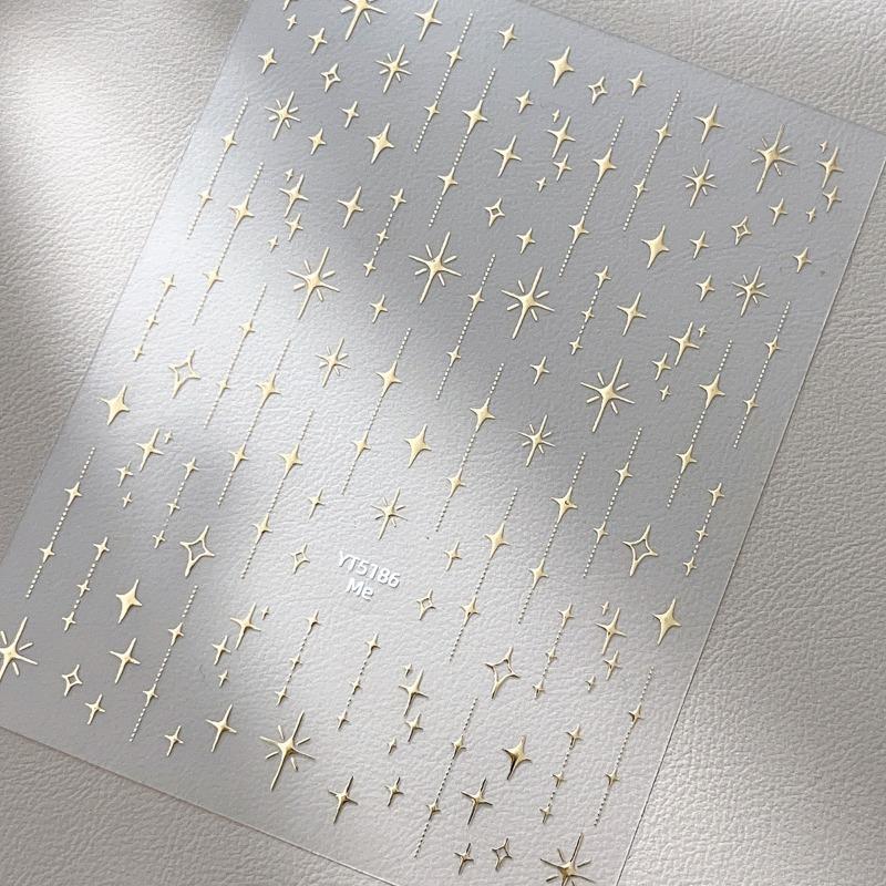 3PCS Rhinestones Relief Nail Art Decorations Self-Adhesive Gold Silver Stamped Nail Art Stickers Starlight Laser Glitter 3D Nail Art