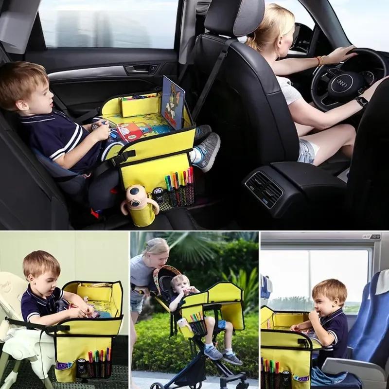Kids Travel Tray for Toddler & Kids Car Seat, Lap Tray for Airplane, Carseat Table Tray with Organizer for Road Trip Activities
