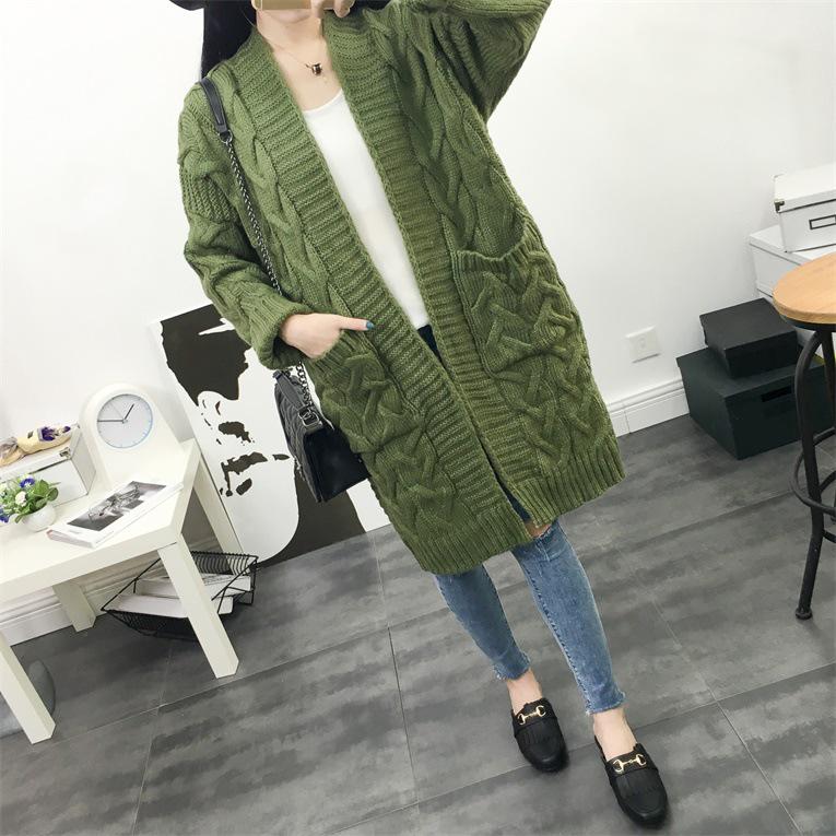 Women's European Style Twist Cable Knit Cardigan Sweater