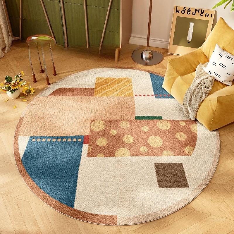 Nordic Style Rugs for Bedroom Washable Living Room Decoration Round Carpet Dopamine Color Lounge Soft Mat Anti-slip Bedside Rug