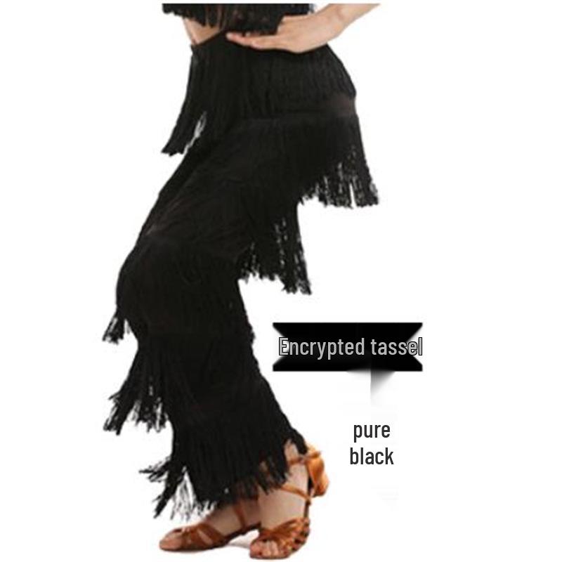 

Женские брюки с кисточками для латиноамериканских танцев - юбка из молочного шелка для практики и выступлений XL