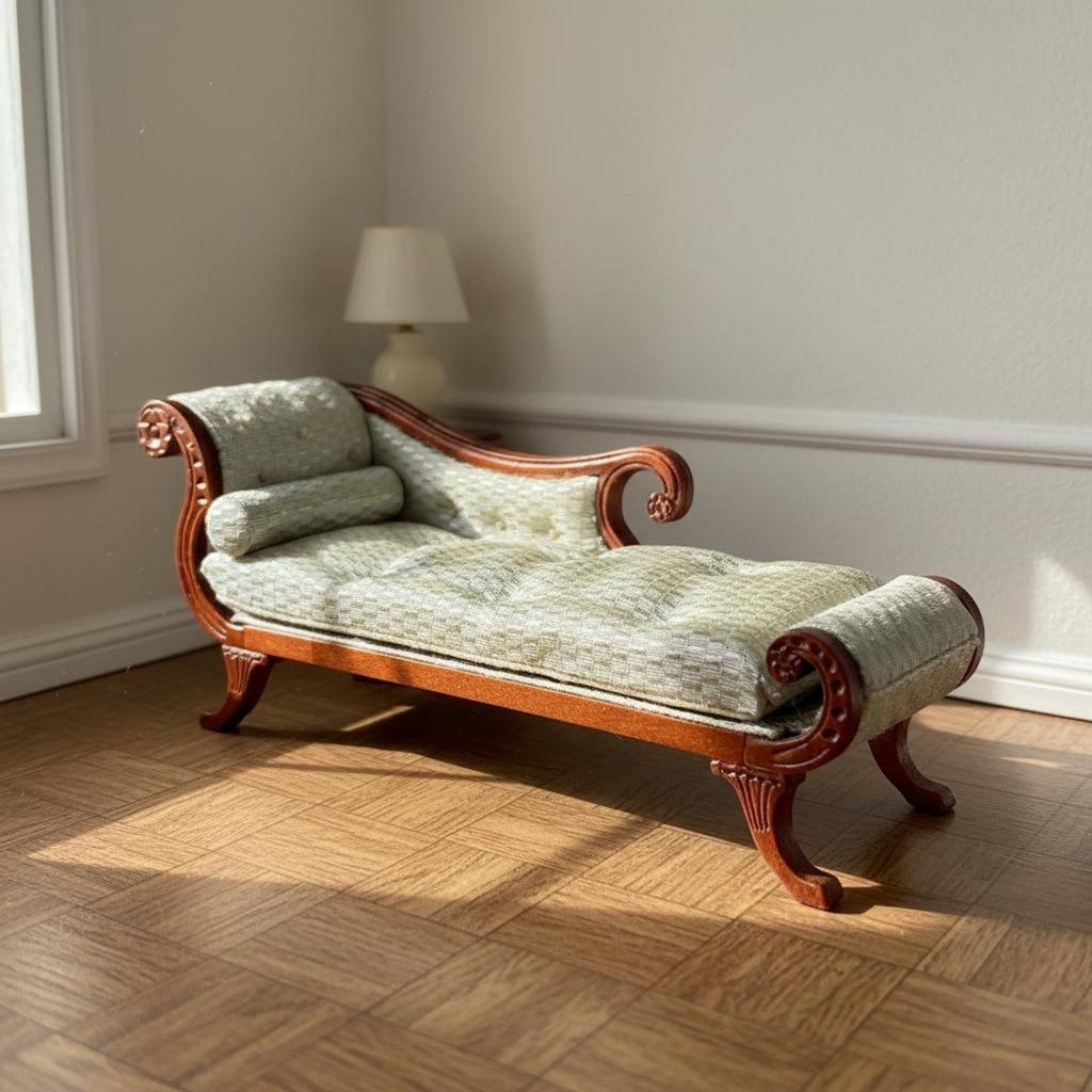 Miniature Dollhouse Sofa Wooden Fabric 1 12 Scale Doll Furniture Vintage Couch