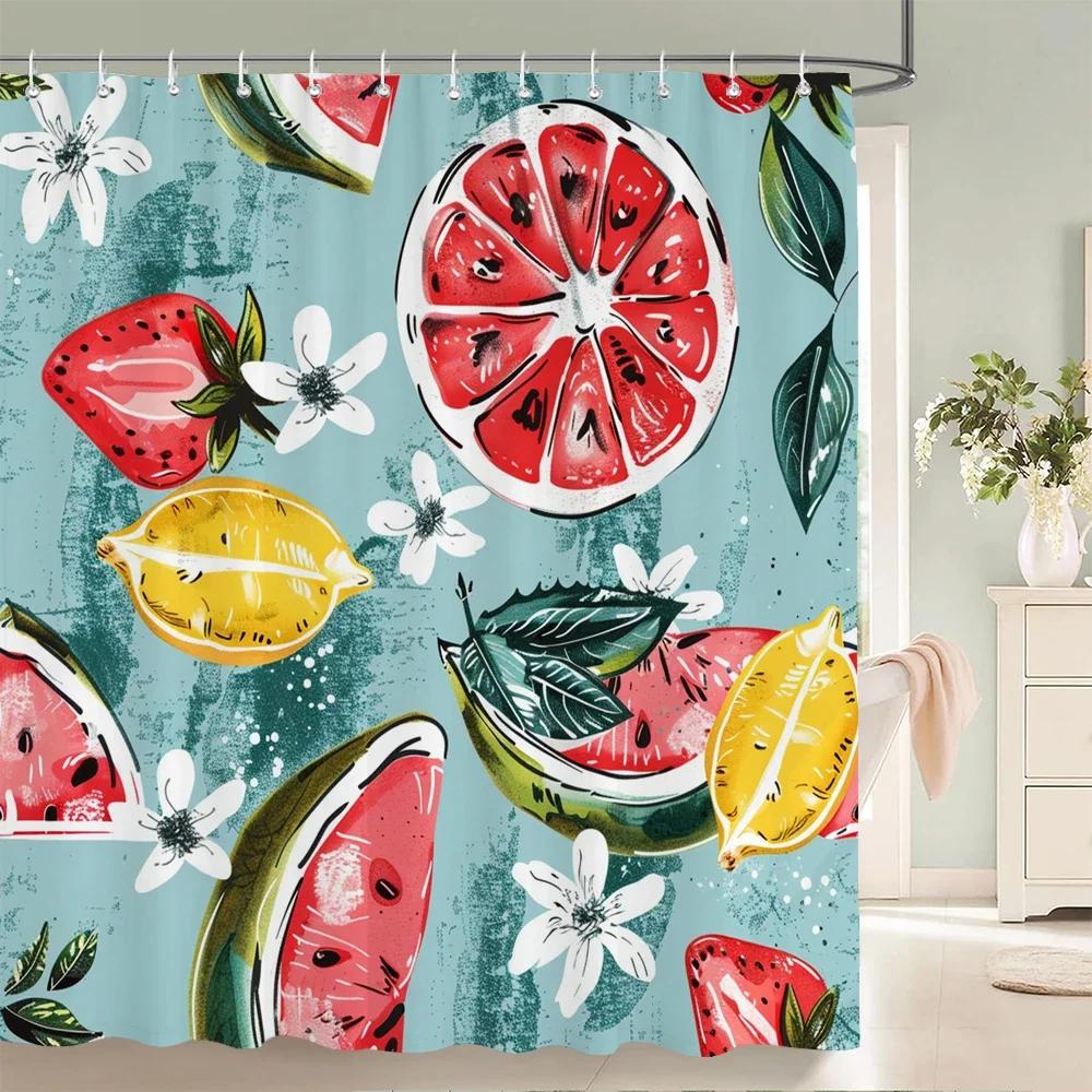 1 pc Fresh Lemon Fruit pattern Shower Curtains Bathroom Polyester Bath Curtains Printing Shower Curtain Decor With Hooks Curtain