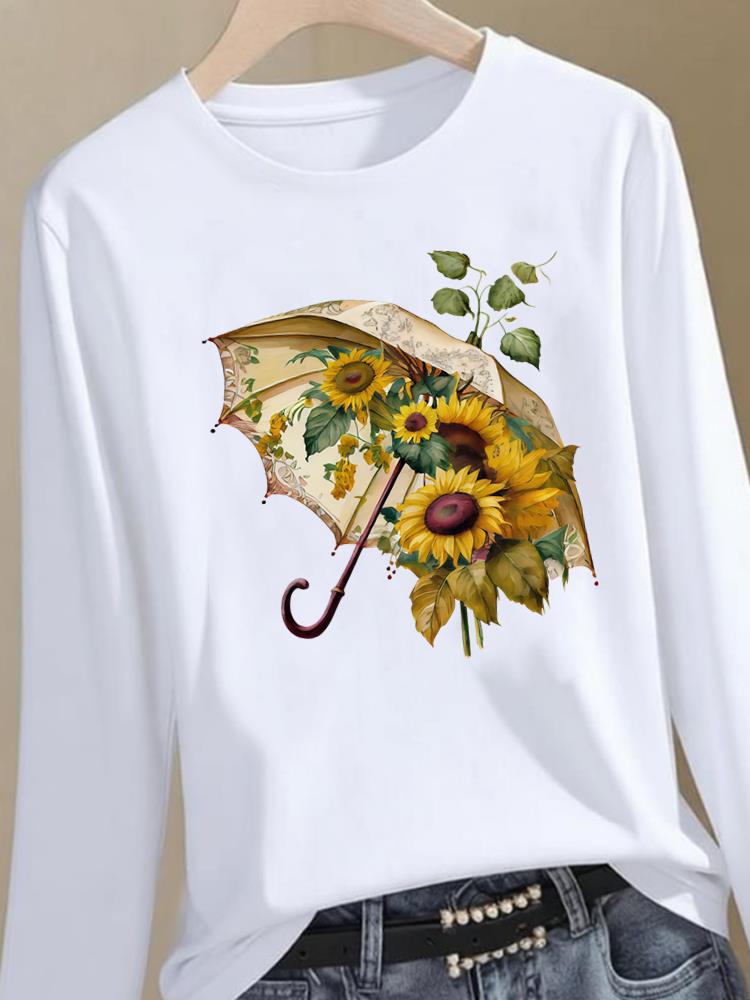 (Asian Size) Trend Style Cute Graphic Tee Women Autumn Winter Spring Casual Fashion Top O-neck Clothing Print T Shirt Long Sleeve T-shirts