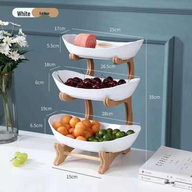 Soporte de Frutas y Pasteles de Madera de Doble Capa con Función de Drenaje