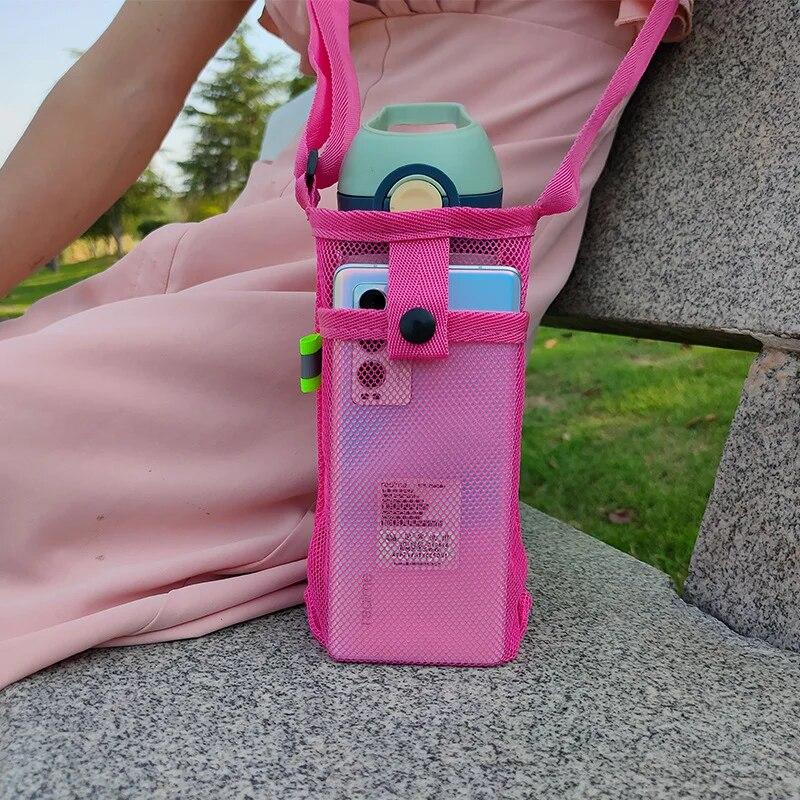 1PC Outdoor Crossbody Storage Mesh Bag Water Cup Cover Protection Case Water Cup Bag Mesh Milk Tea Children's Water Bottle Mesh