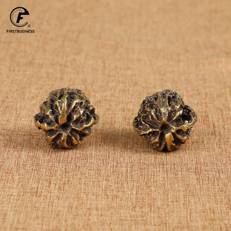 A Pair Vintage Copper Solid Walnut Handle Ball Elderly Health Care Ball Hand Ball Health Exercise Ball Stress Relief for Oldman