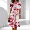 Ladies Plus Size Short Sleeve Crew Neck Dress Soft Floral Art Print Loose Gown For Summer Daily Commute