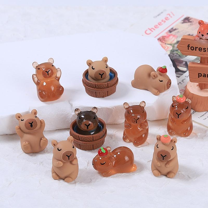 Luminous Mini Capybara Resin Miniature Figurine Glow At Night Fairy Garden Decoration Diy Ornament Cute Desk Decoration