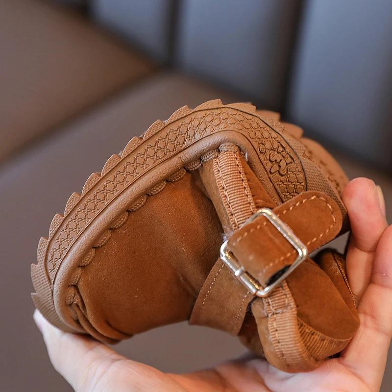 2024 Winter Kids Snow Boots Brown Boys Girls Baby Flat Cotton Shoes Winter Gray Soft Padded Thickened Pink Children's Baby Boots